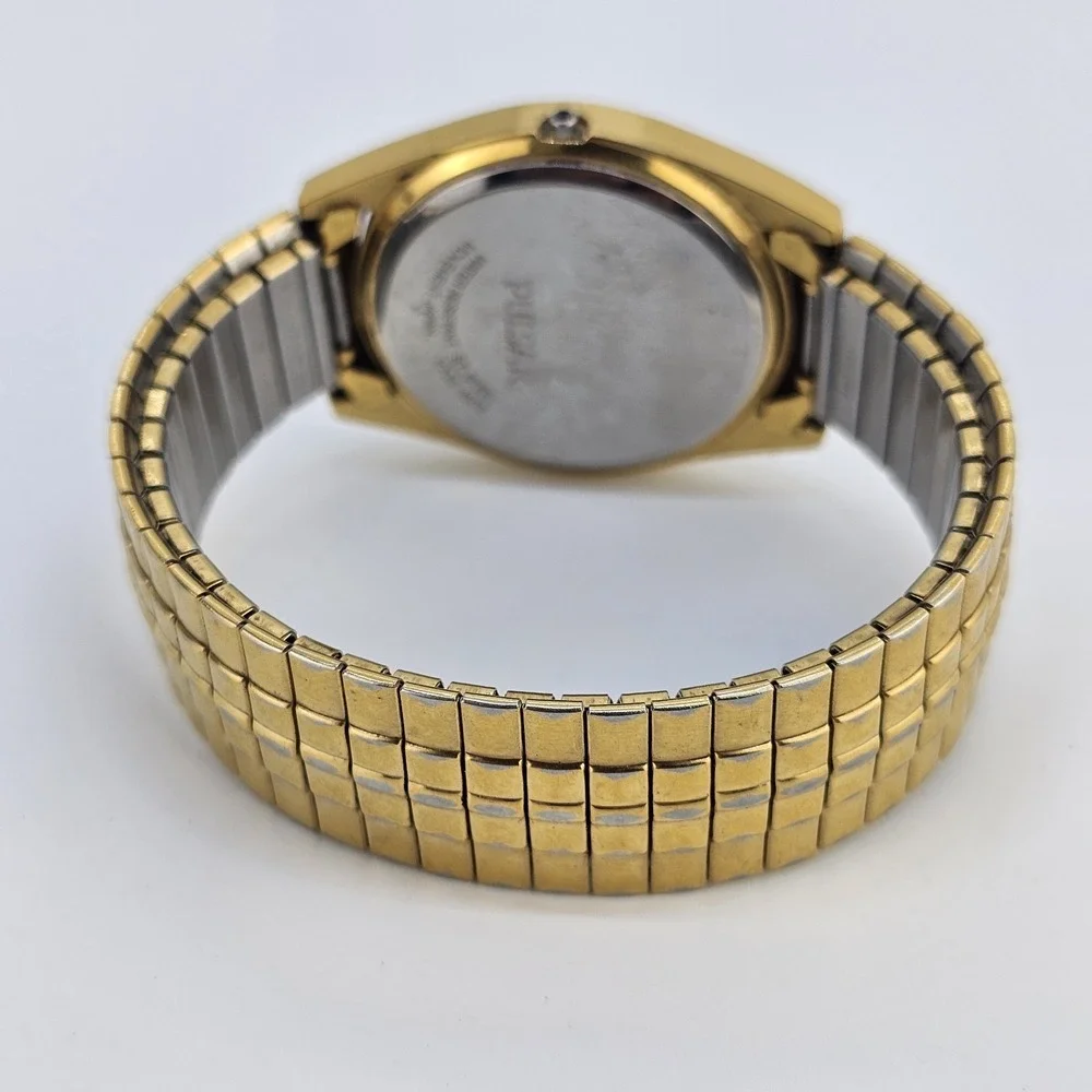 VTG Pulsar Men Watch 36MM Gold Dial TESTED WORKING STEM CROWN NEED TO BE REPLACE